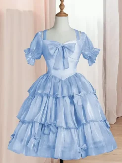 Robe Mignonne Lolita OP Polyester Manches Courtes Volants Robe Lolita Rose Une Pièce