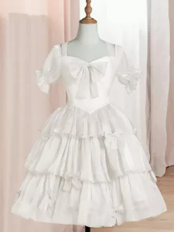 Robe Mignonne Lolita OP Polyester Manches Courtes Volants Robe Lolita Rose Une Pièce