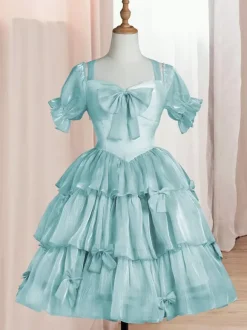 Robe Mignonne Lolita OP Polyester Manches Courtes Volants Robe Lolita Rose Une Pièce