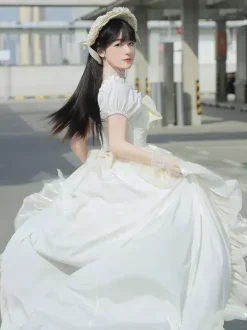 Robe Mignonne Lolita Robe À Manches Courtes En Polyester Robe de Mariée à Traine