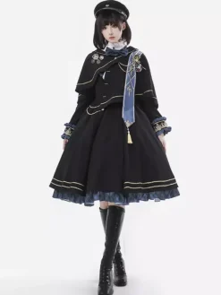 Robe militaire Lolita avec cravate et cape costume élégant de cosplay pour jeu de rôle