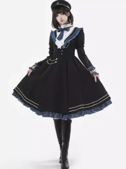 Robe militaire Lolita avec cravate et cape costume élégant de cosplay pour jeu de rôle