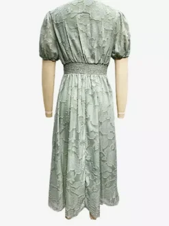 Robe mi-longue fleurie à col en V et manches bouffantes pour femme (2026)
