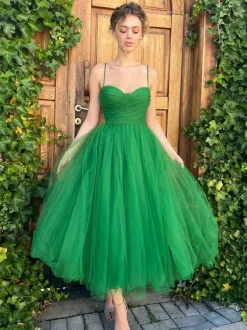 Robe mi-longue trapèze en tulle à décolleté en c艙ur pour fête d'anniversaire 2026