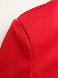 Robe mini à encolure en trou de serrure pour femme - Rouge élégante épaules rembourrées manches longues coupe moulante - Soirée romantique printanière 2026