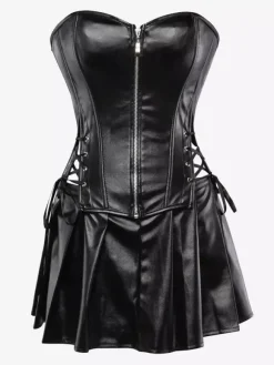Robe mini bustier en similicuir à décolleté c艙ur et corset laçage latéral tenue de soirée