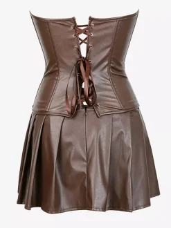 Robe mini bustier en similicuir à décolleté c艙ur et corset laçage latéral tenue de soirée