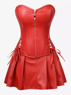 Robe mini bustier en similicuir à décolleté c艙ur et corset laçage latéral tenue de soirée