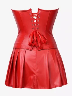 Robe mini bustier en similicuir à décolleté c艙ur et corset laçage latéral tenue de soirée