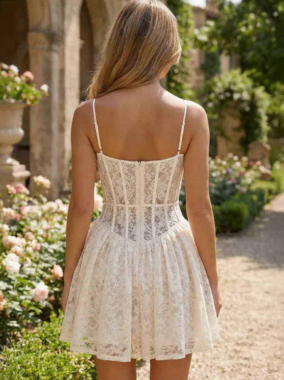 Robe mini corset en dentelle à col en c艙ur robe trapèze sexy à bretelles pour fête d'anniversaire 2026