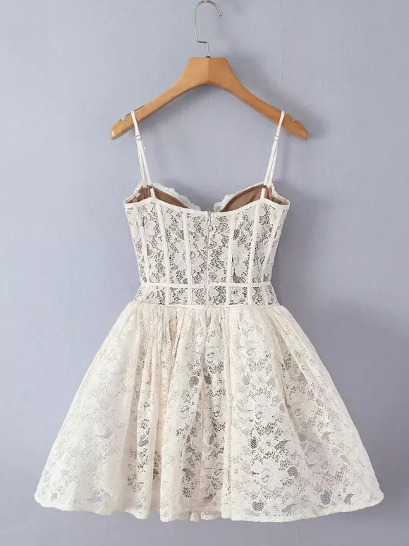 Robe mini corset en dentelle à col en c艙ur robe trapèze sexy à bretelles pour fête d'anniversaire 2026