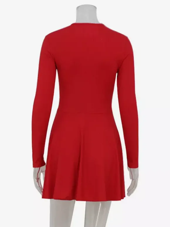 Robe mini corset en résille pour femme - Robe patineuse côtelée à manches longues - Soirée printanière en boîte de nuit 2026