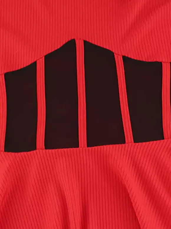 Robe mini corset en résille pour femme - Robe patineuse côtelée à manches longues - Soirée printanière en boîte de nuit 2026