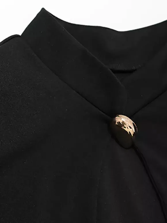 Robe mini découpée pour femme - Robe moulante noire élégante à manches longues et boutons dorés - Idéale pour une soirée printanière en club (2026)