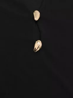 Robe mini découpée pour femme - Robe moulante noire élégante à manches longues et boutons dorés - Idéale pour une soirée printanière en club (2026)