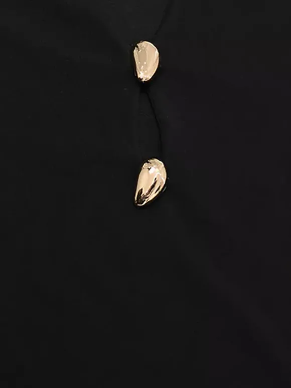 Robe mini découpée pour femme - Robe moulante noire élégante à manches longues et boutons dorés - Idéale pour une soirée printanière en club (2026)