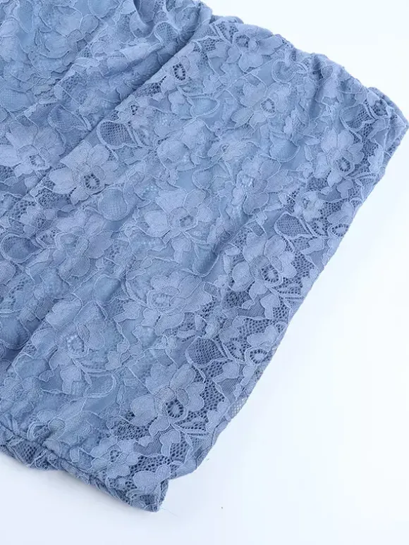 Robe mini en dentelle et fausse fourrure pour femme - Bleu poudré moulante froncée manches longues - Robe d'invitée pour mariage de printemps 2026