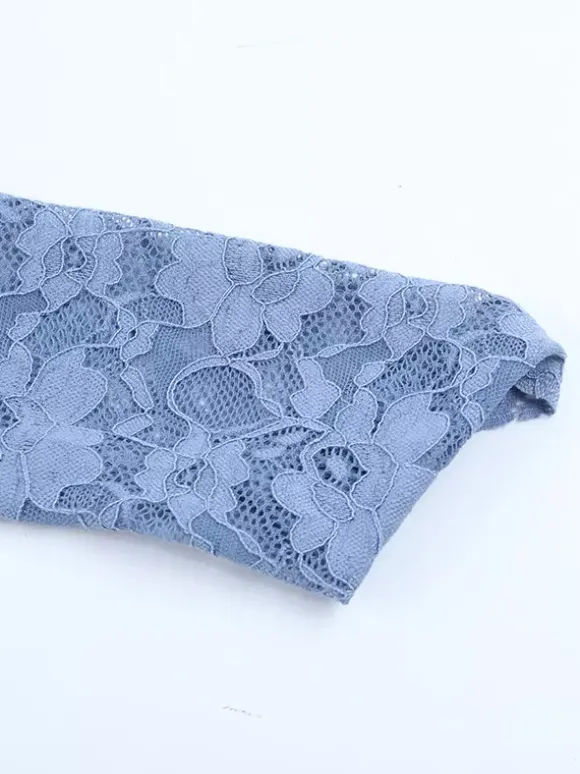 Robe mini en dentelle et fausse fourrure pour femme - Bleu poudré moulante froncée manches longues - Robe d'invitée pour mariage de printemps 2026