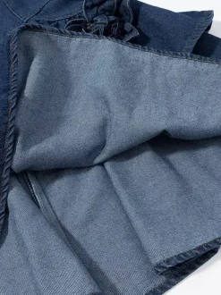 Robe mini en jean bleu marine sans manches avec ourlet à volants pour femme