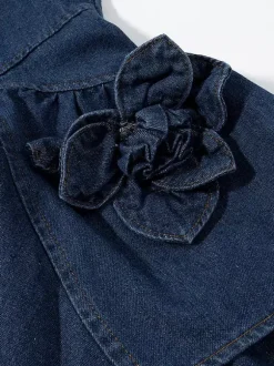 Robe mini en jean bleu marine sans manches avec ourlet à volants pour femme