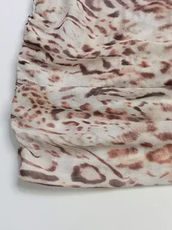 Robe mini en résille imprimé léopard pour femme - Col montant manches longues traîne drapée coupe moulante - Idéale pour une soirée en boîte au printemps 2026