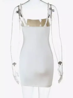 Robe mini femme à bretelles perlées - Robe moulante blanche minimaliste à bretelles fines - Robe de plage style bord de mer collection été 2026