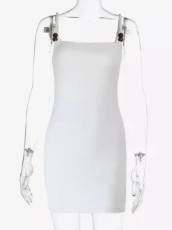 Robe mini femme à bretelles perlées - Robe moulante blanche minimaliste à bretelles fines - Robe de plage style bord de mer collection été 2026