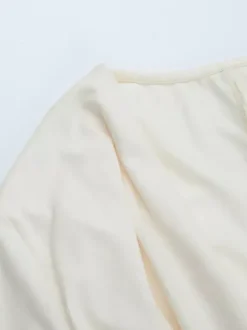 Robe mini froncée à col bénitier pour femme - Crème sexy manches longues franges moulante - Cocktail de printemps 2026