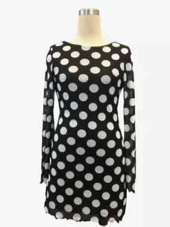 Robe mini moulante à pois manches longues et dos nu collection 2026
