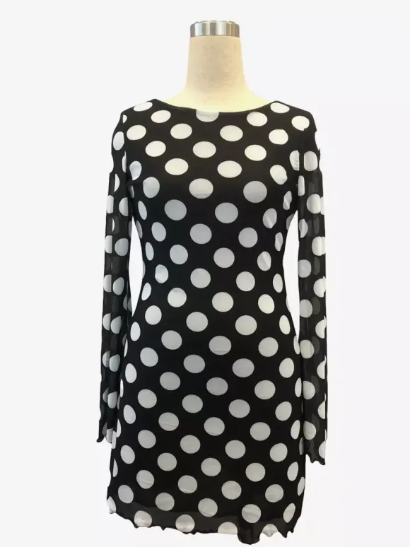 Robe mini moulante à pois manches longues et dos nu collection 2026