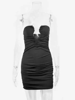 Robe mini moulante sexy à décolleté plongeant en V sans bretelles et froncée collection femme 2026