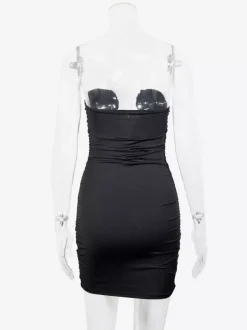 Robe mini moulante sexy à décolleté plongeant en V sans bretelles et froncée collection femme 2026