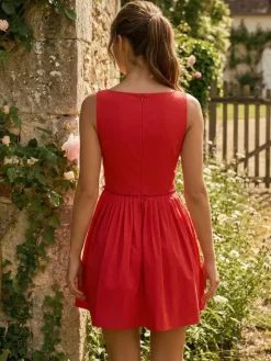 Robe mini plissée froncée à col carré et taille en V pour femme 2026