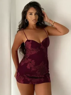 Robe moulante à bretelles spaghetti et motifs floraux pour femme - Mini-robe sexy - Tenue idéale pour une soirée d'été en club (collection 2026)