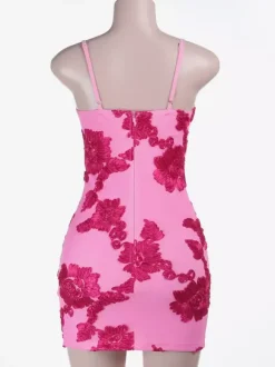 Robe moulante à bretelles spaghetti et motifs floraux pour femme - Mini-robe sexy - Tenue idéale pour une soirée d'été en club (collection 2026)