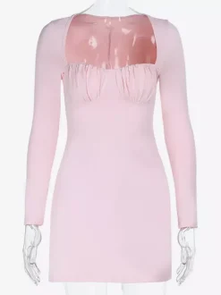 Robe moulante Coquette pour femme - Rose pastel manches longues buste froncé - Tenue idéale pour un brunch printanier ou une soirée en amoureux (collection 2026)