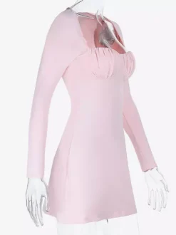 Robe moulante Coquette pour femme - Rose pastel manches longues buste froncé - Tenue idéale pour un brunch printanier ou une soirée en amoureux (collection 2026)