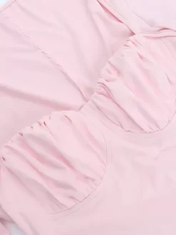Robe moulante Coquette pour femme - Rose pastel manches longues buste froncé - Tenue idéale pour un brunch printanier ou une soirée en amoureux (collection 2026)