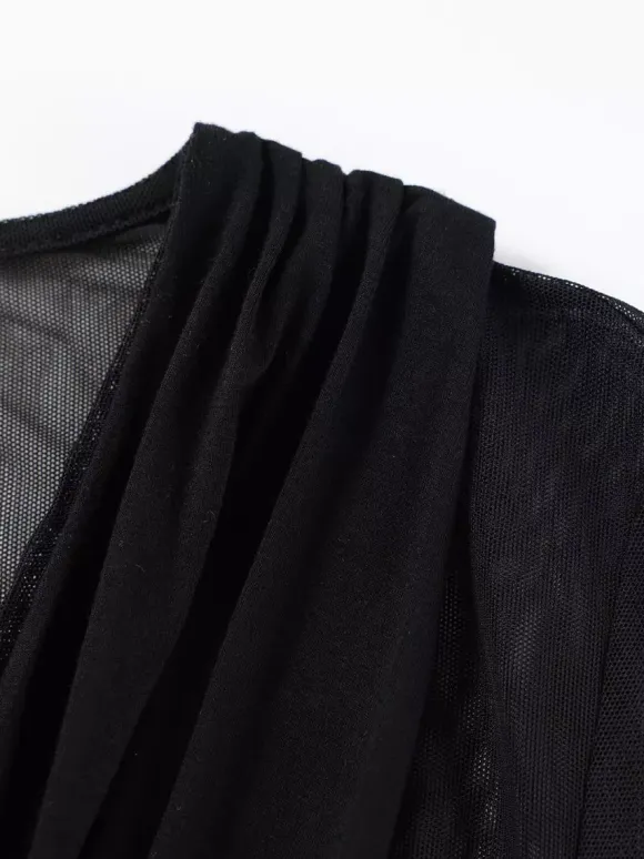 Robe moulante maxi à manches longues découpes et fronces en maille croisée sur le devant pour femme 2026