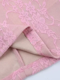 Robe moulante mini en dentelle Fairycore pour femme - Rose manches cloche coupe ajustée - Idéale pour une soirée romantique printanière 2026