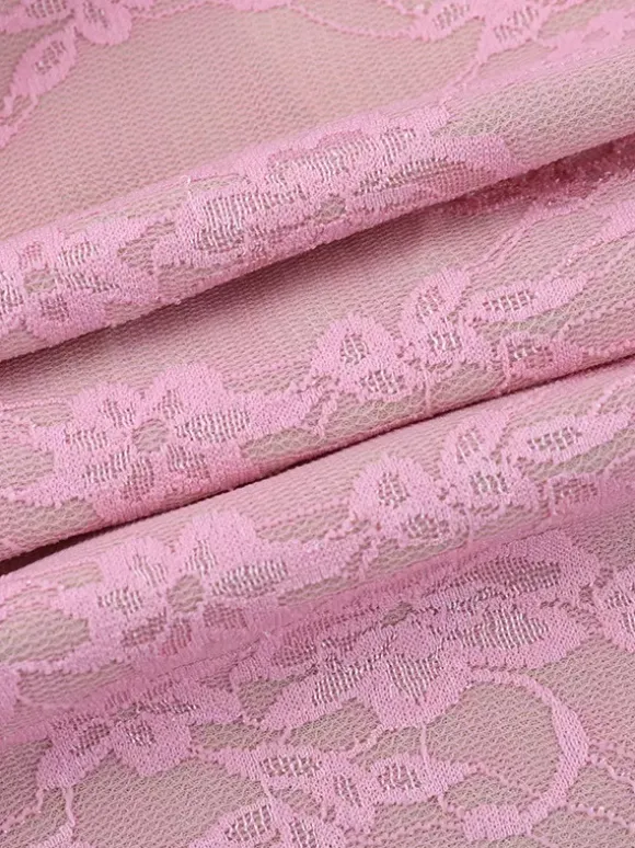 Robe moulante mini en dentelle Fairycore pour femme - Rose manches cloche coupe ajustée - Idéale pour une soirée romantique printanière 2026