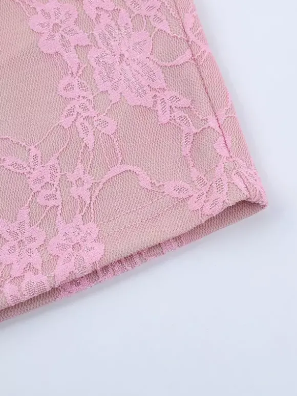 Robe moulante mini en dentelle Fairycore pour femme - Rose manches cloche coupe ajustée - Idéale pour une soirée romantique printanière 2026