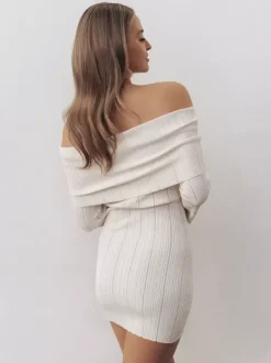 Robe moulante mini en maille côtelée à épaules dénudées pour femme 2026