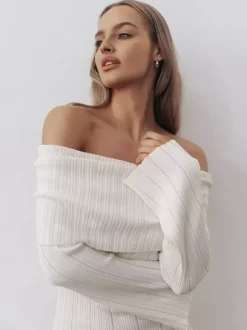 Robe moulante mini en maille côtelée à épaules dénudées pour femme 2026