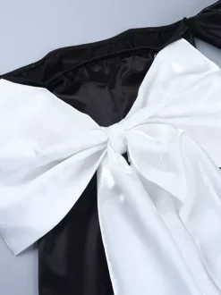 Robe moulante noire mini pour femme - Dos nu blanc avec n艙ud et traîne - Robe de soirée d'anniversaire sexy sans bretelles pour l'été 2026