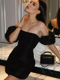 Robe moulante noire mini pour femme - Dos nu blanc avec n艙ud et traîne - Robe de soirée d'anniversaire sexy sans bretelles pour l'été 2026