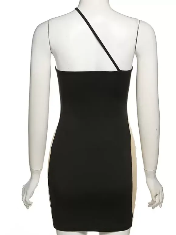 Robe Moulante Noire Sans Manches Chic À Une Épaule Robe Fourreau Transparente