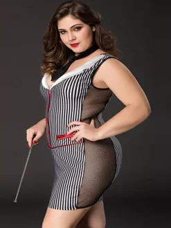 Robe moulante rayée en maille grande taille style secrétaire/enseignante.