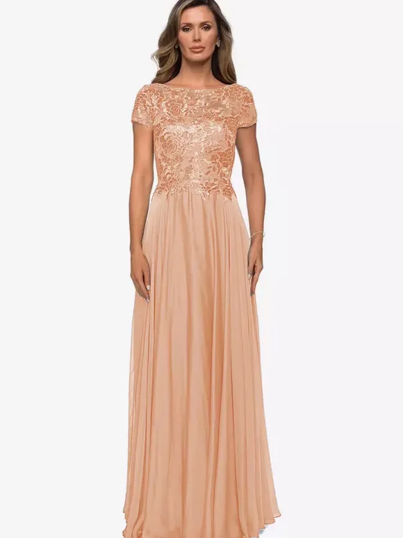 Robe mère à col bijou manches courtes ligne a robes d'invitées de mariage en dentelle
