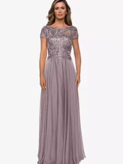 Robe mère à col bijou manches courtes ligne a robes d'invitées de mariage en dentelle